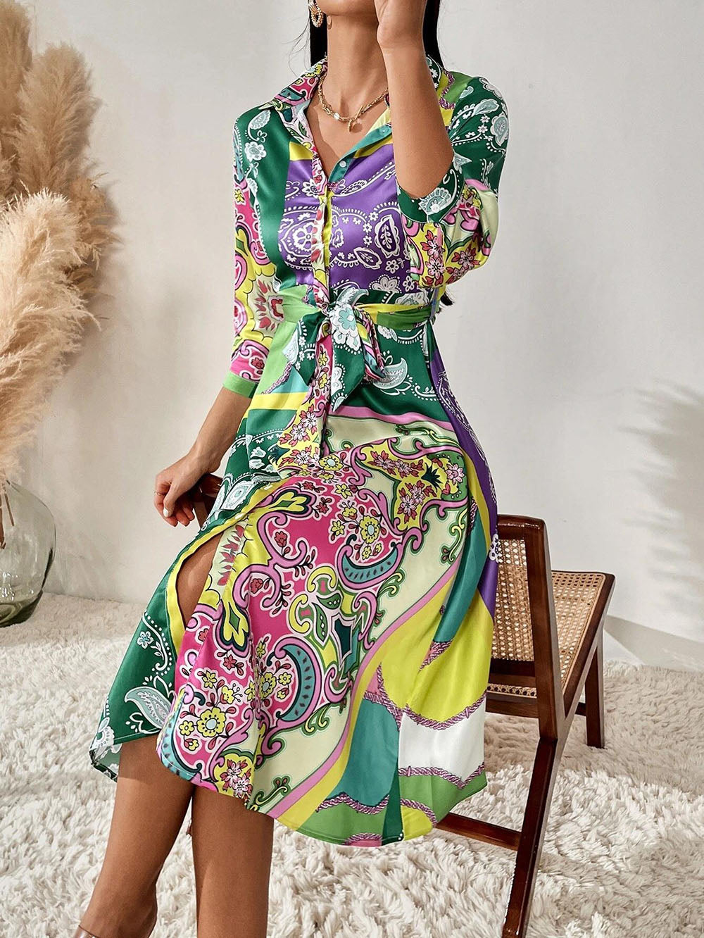 Bedrucktes Hemdkleid Mit Gürtel