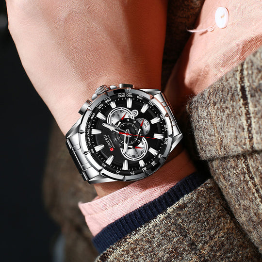 Curren 3 Zifferblätter Chronograph Luxus-Armbanduhr