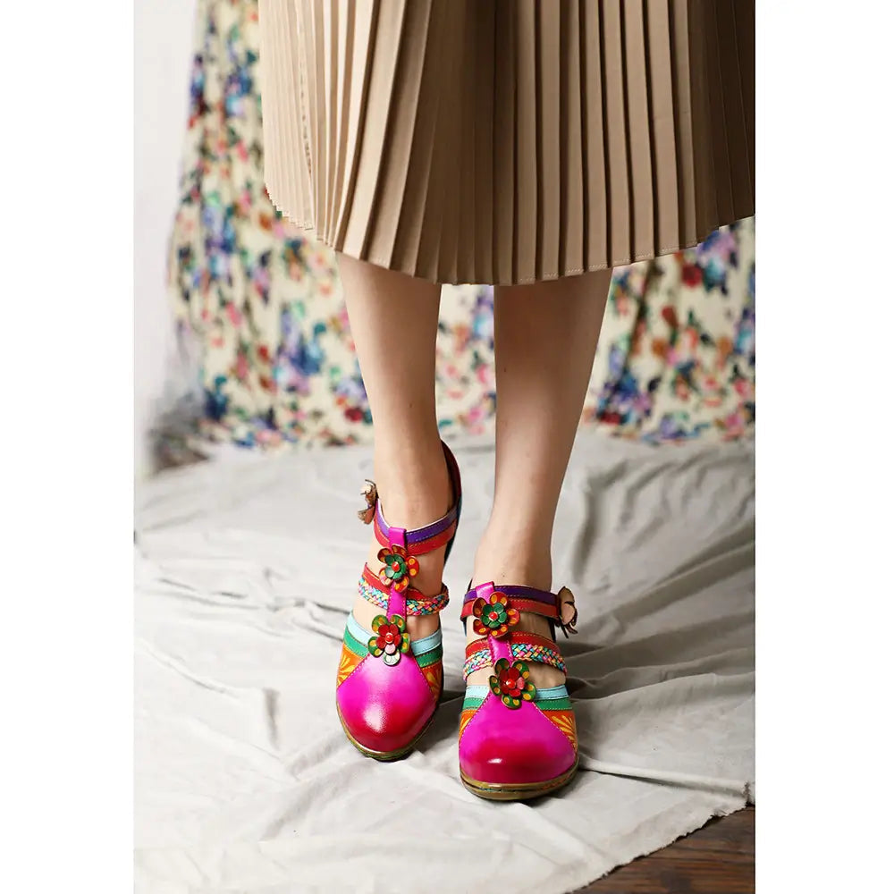 Retro Bunte Ledersandalen