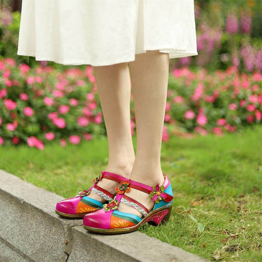 Retro Bunte Ledersandalen