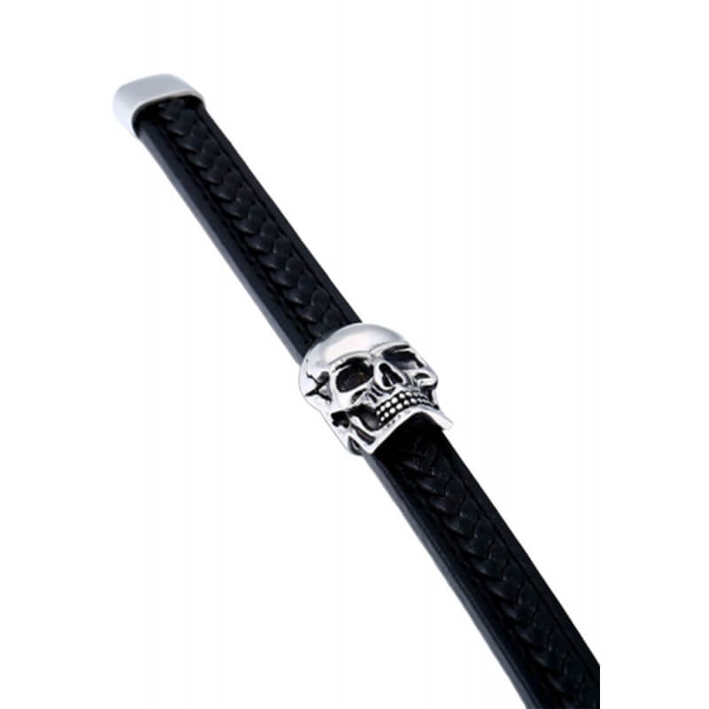 Stahl-Punk-Totenkopf-Lederarmband