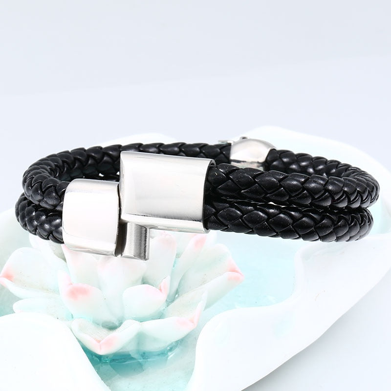 Stahl-Punk-Totenkopf-Lederarmband