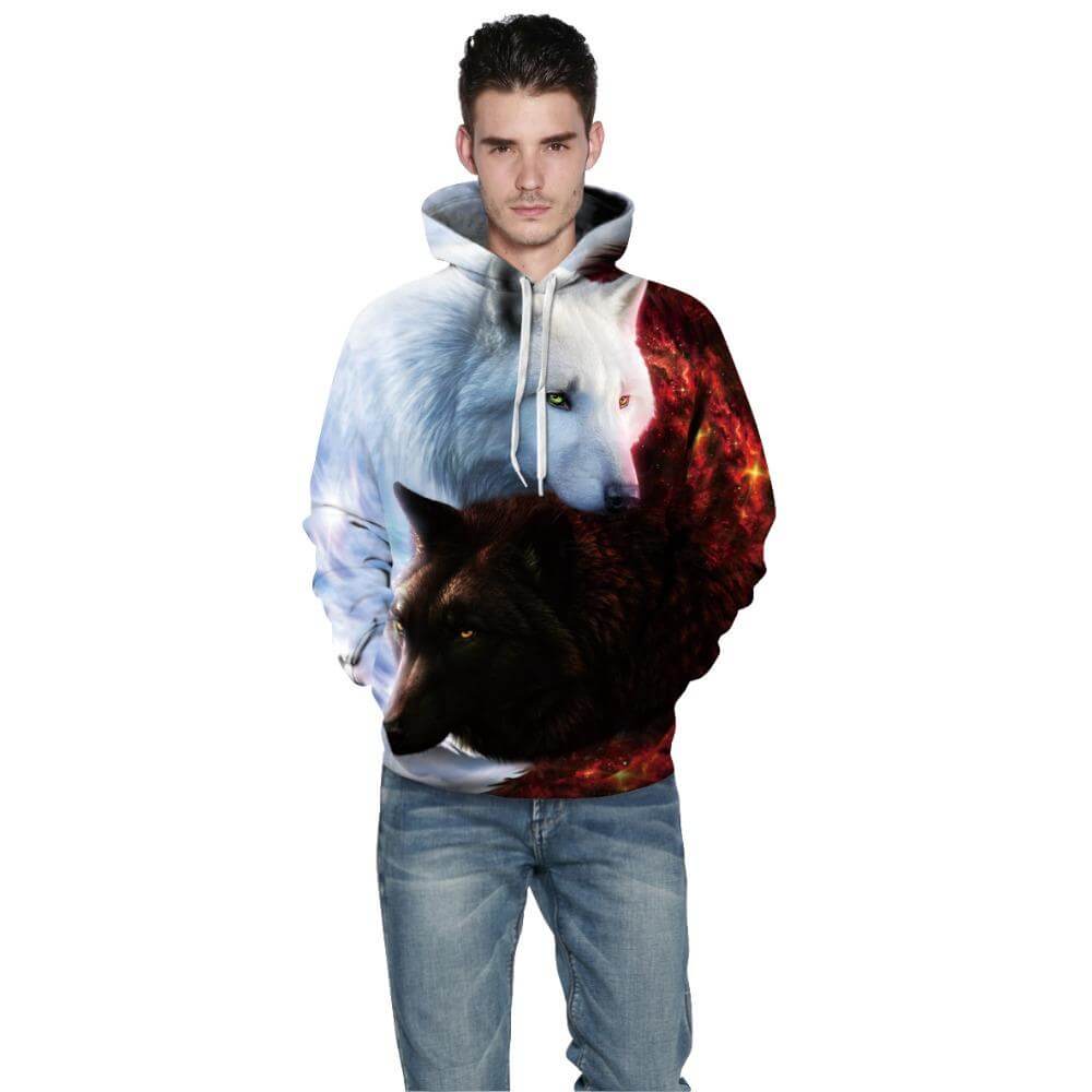 Weiß Und Schwarz Wolf Hoodie