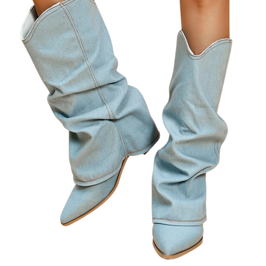 Denimlaarzen voor dames met blokhakken