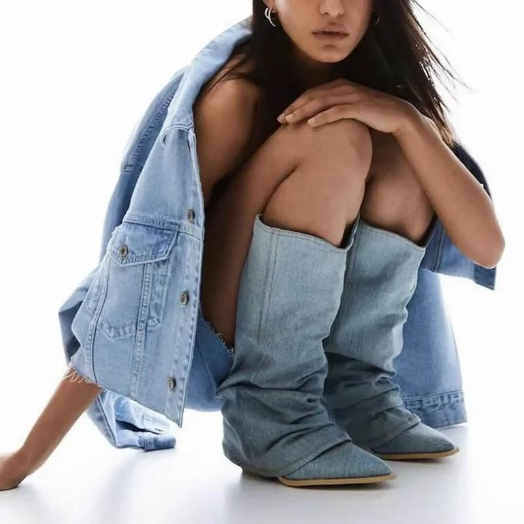 Denimlaarzen voor dames met blokhakken